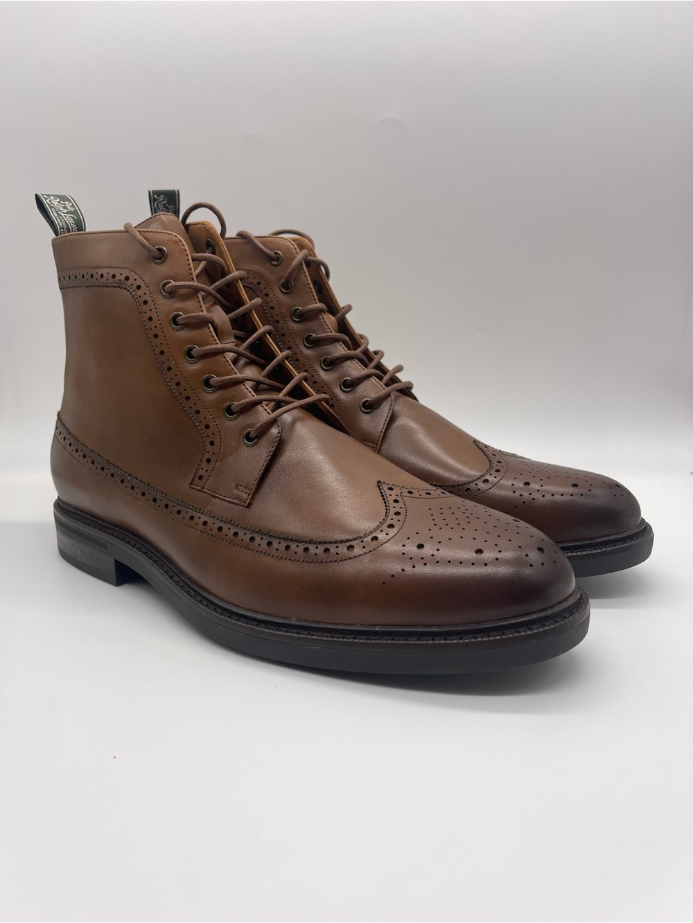 Polo Ralph Lauren Asher Leather Wingtip Boots Brown Mens 11.5 NEW